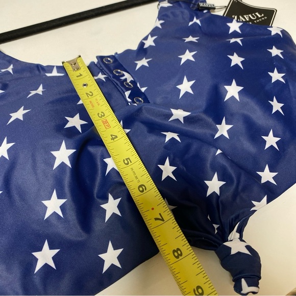 Zaful NAVY/WHITE Crop Tank Swim TOP ONLY Knotted Tie Front-SZ 8 - NWT - Picture 6 of 6